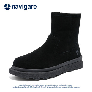 马丁切尔西靴 男式 Navigare意大利小帆船牛皮加绒男靴2025冬季 新款
