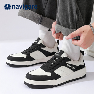 Navigare意大利小帆船男鞋2025春夏新款透气舒适潮流真皮厚底板鞋