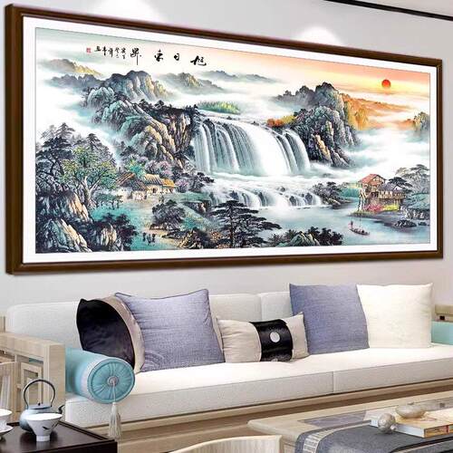 5钻石画 画20财24新款A05513满钻流水生山风景迎客水松客厅大气十