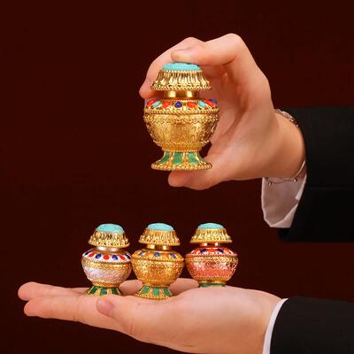 装藏神宝瓶财宝瓶宗摆件格桑花藏式密供王奉合金摩尼宝TSO龙地藏