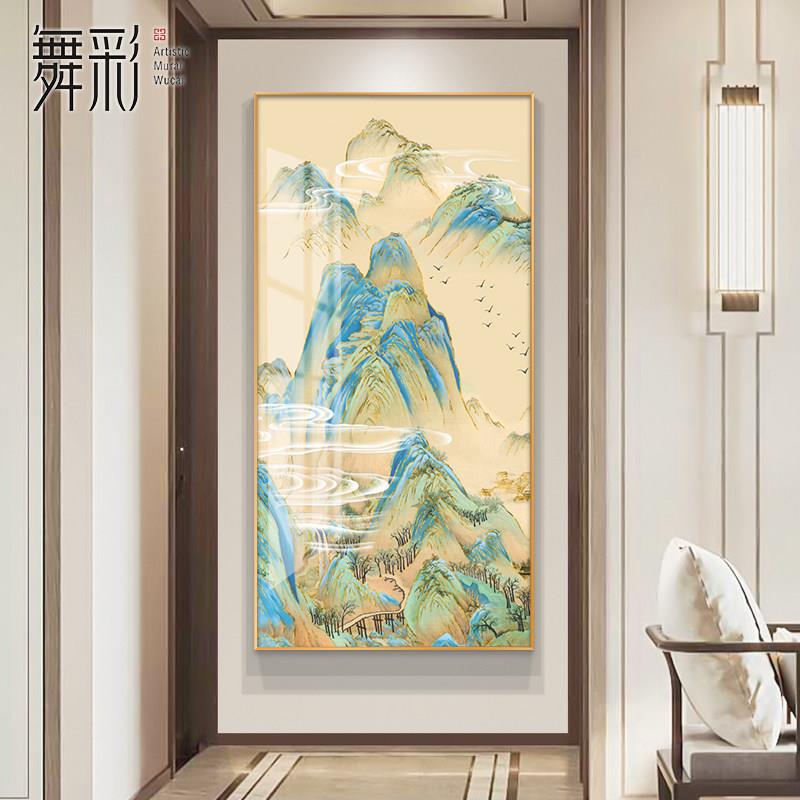 新中风入口国厅悬挂画千里江大653山浮雕山水画宋风美学廊过道装