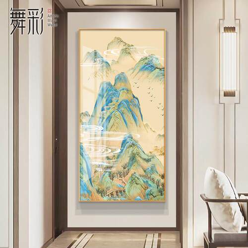 新中风入口国厅悬挂画千里江大653山浮雕山水画宋风美学廊过道装