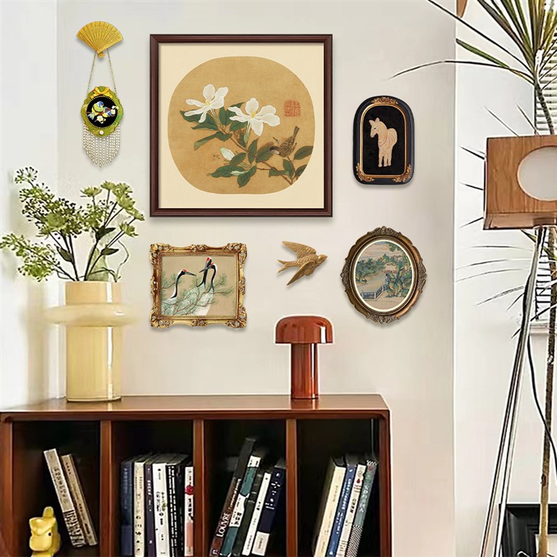 复古客厅装饰画中古风国画玄关卧室挂画客厅墨竹镜子书房壁画