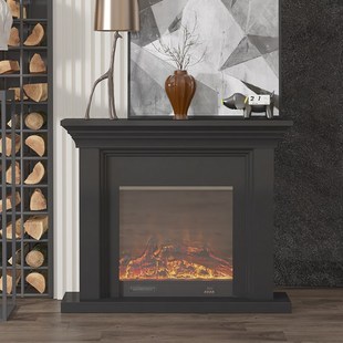 米轻法式实木复古电视柜壁炉中古黑色装饰柜仿真火焰