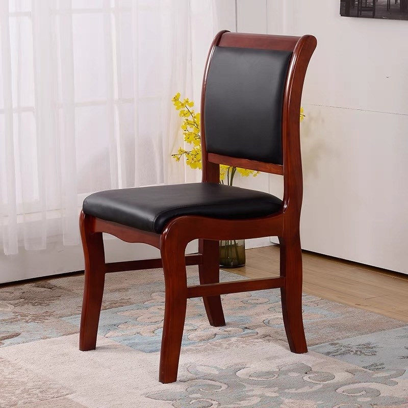 中式办公椅实木会议椅现代职员无扶手四脚靠背棋牌室麻将椅子