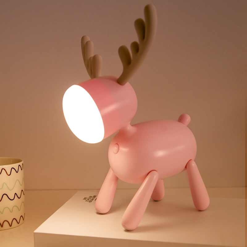 麋鹿充电床头灯儿童卧室睡眠小夜灯柔光护眼可定时伴睡不插电台灯