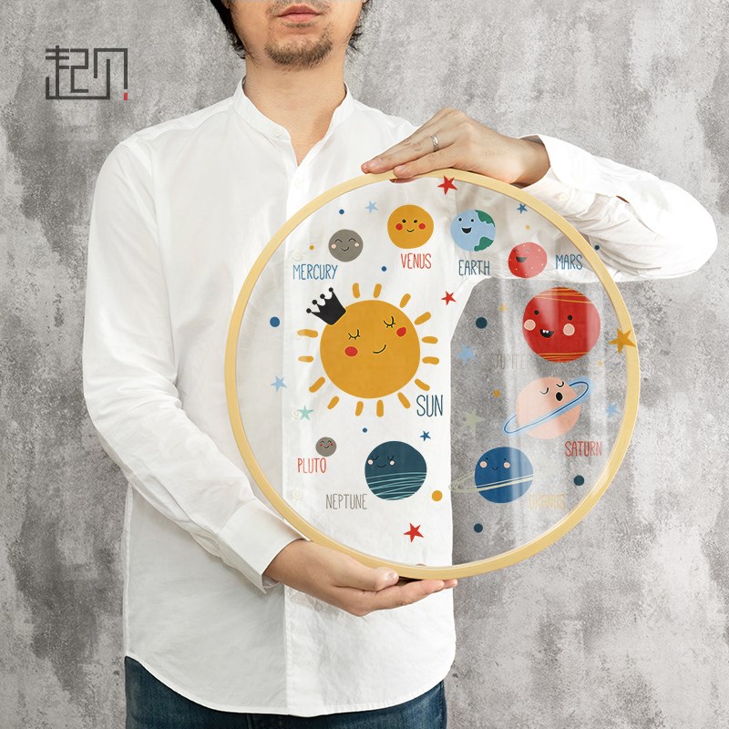 起贝现代简约客厅宇宙太空圆形透明装饰画卡通儿童房卧室床头挂画图片