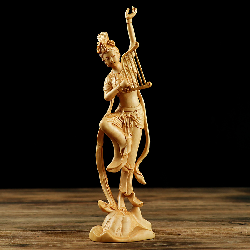 黄杨木雕摆件敦煌飞天四音美女精品实木人物客厅装饰创意雕刻工艺