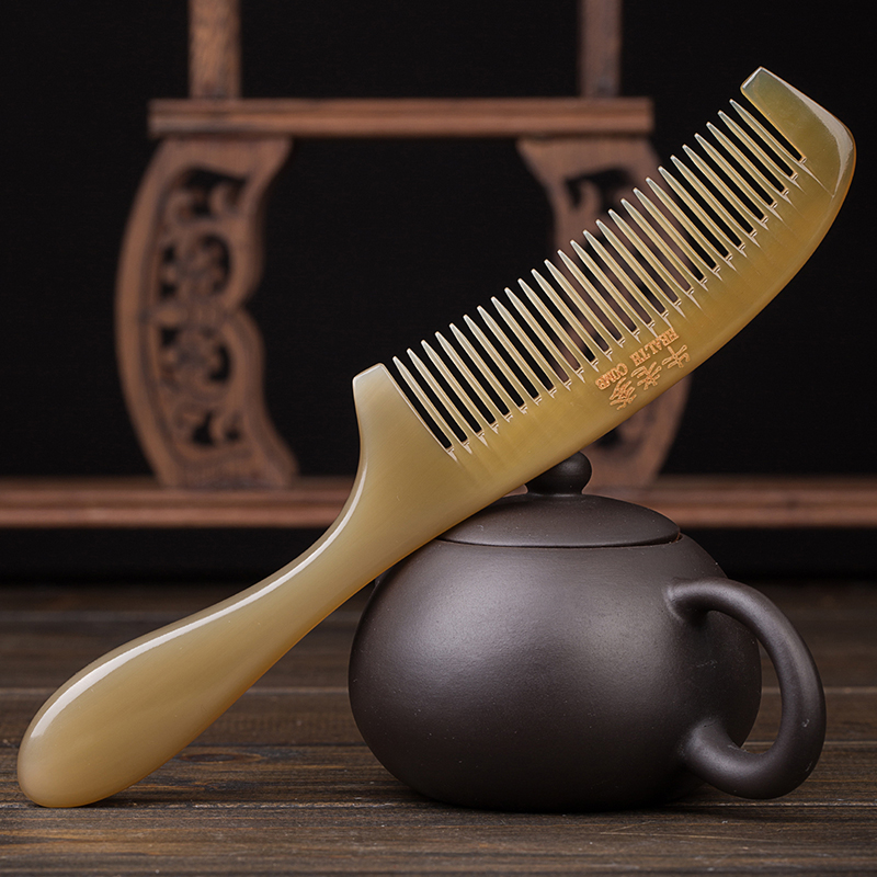 牛角梳子天然牦牛角梳子女士长发密齿细齿按摩梳定制刻字