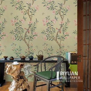 法式 古典庭院花鸟壁画客厅影视墙壁纸中E式 墙布卧室背景墙壁画定