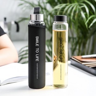 玻璃水杯简约花茶杯男高颜值女生透明水瓶细长便携小杯 2024新dd款