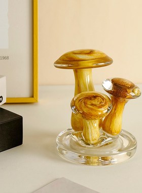 现代琥珀色茶几玻璃蘑菇形状玻璃电视柜玄关门厅家居软装