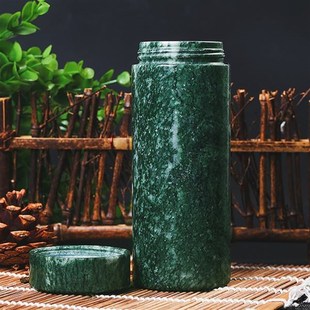 西藏药王石水杯杯子保温药王石杯天然玉石茶杯养生玉茶杯墨玉