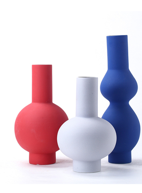 现代葫芦陶瓷花瓶创意摆件样板房间客厅装饰品红色蓝色工艺品