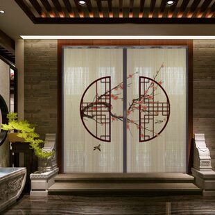屏风门家用 印花竹推拉门客厅隔断商铺竹帘门商铺屏风折叠门中日式