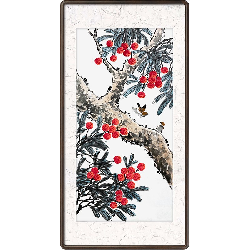 荔枝手绘画玄关i装饰画中式水果超写实客厅卧室艺术挂画画师手绘图片