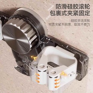 吸盘拖把夹上墙卫j生间家用免打孔浴室挂钩固定壁挂收纳卡扣架挂