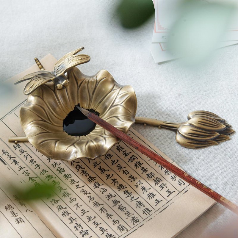 戏水黄铜笔洗复古摆件多功能笔山文房书画工具用品毛笔笔搁笔枕