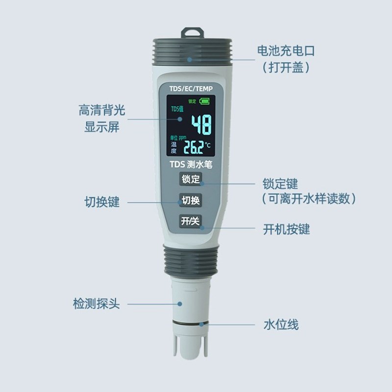 PH测试笔值检测仪高精度便携式酸碱度水培蔬菜鱼缸水族EC值测试仪