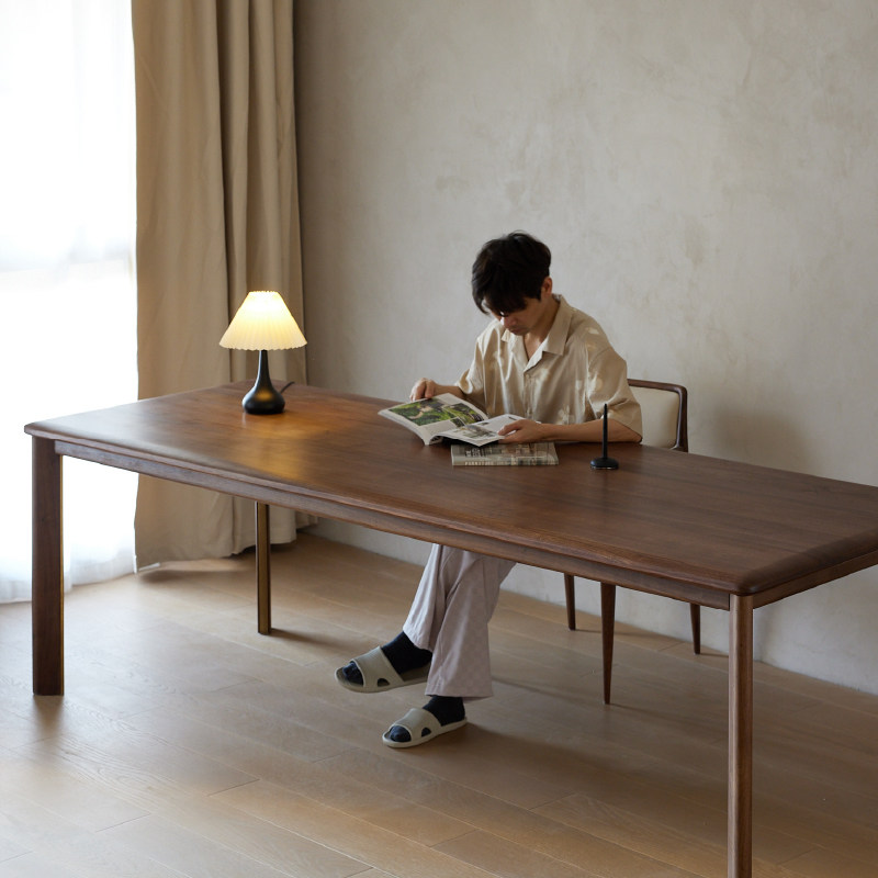 空岛工作台 森若家具 黑胡桃木大板长书桌客厅实木餐桌办公桌