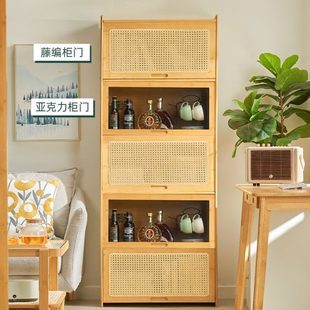 飘窗置物架落地客厅书柜家用藤编储物收纳柜卧室多层亚克力展示柜