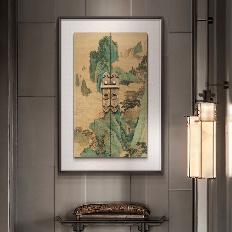 新入户玄饰画客厅背景墙山水风景铜门环立体实物挂画名宿