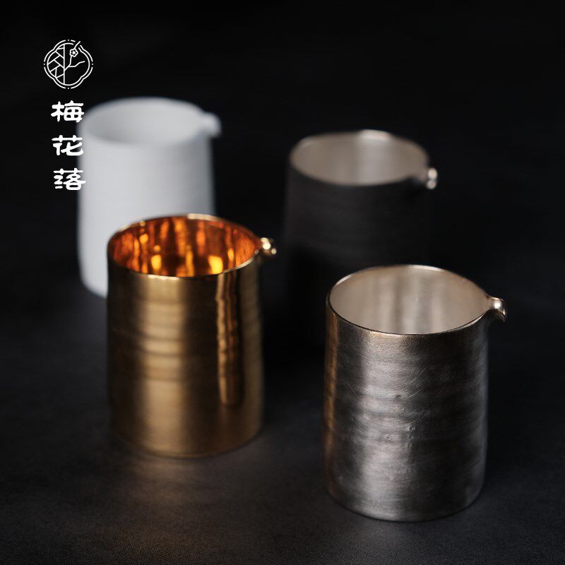 梅落银釉公道杯金釉匀杯白瓷分茶器茶侘寂风葛玲玉手作