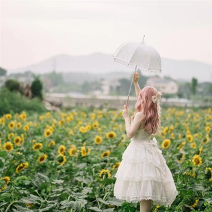 白月光自制古董珍珠蕾丝流苏法式小洋伞婚纱摄影道具