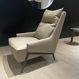 沙发椅单休闲椅懒椅头层牛皮羽绒软包钢架办公设计师