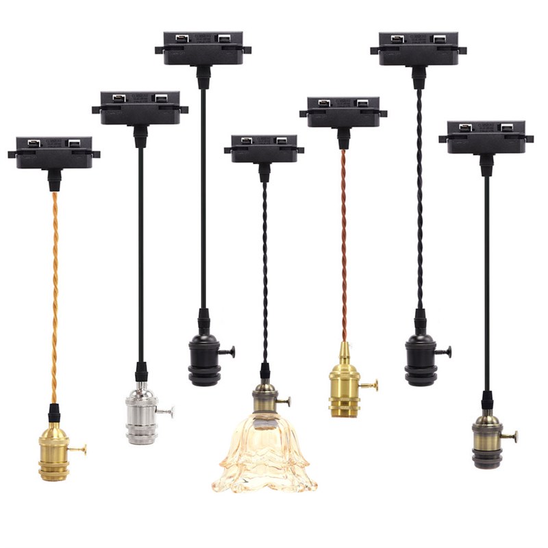 可移位线轨道吊线灯座E27铝灯头带开关 加灯罩吧台餐厅商用吊灯