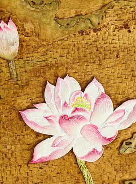荷莲实木雕刻手工木刻画立体浮雕彩绘客厅背景墙饰壁挂画