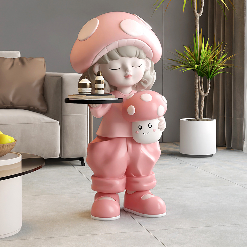 奶油风女孩落地摆件客厅电视柜沙发边几托盘床头柜乔迁新居礼品