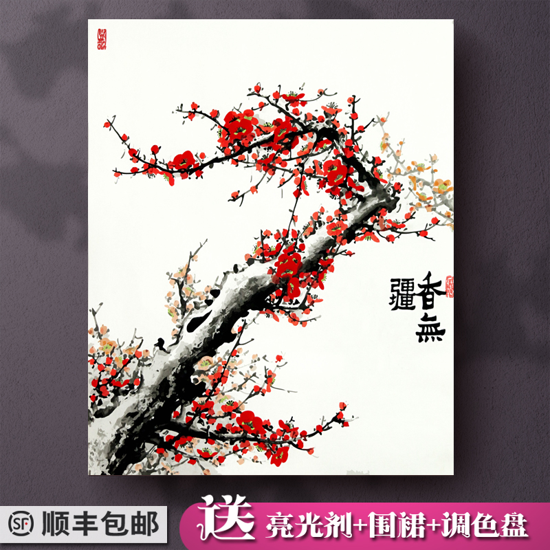 diy数字油画花卉风景有框绘梅花牡丹定制手工填充油彩书房装饰画图片