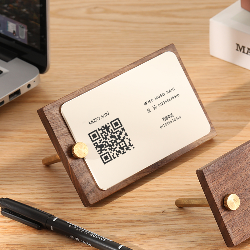 台签实木卡片夹桌面价格牌标价签产品介绍说明名片展示架