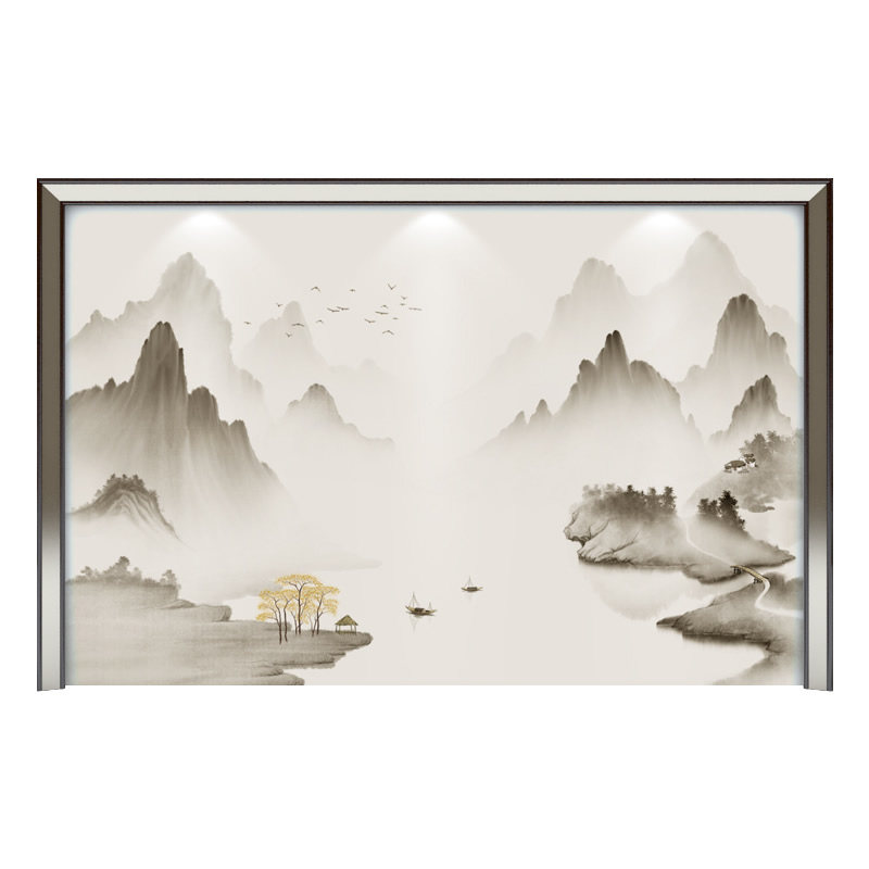 新意境水墨山水画 电视背景墙壁纸 客厅书房茶室墙纸壁画墙布