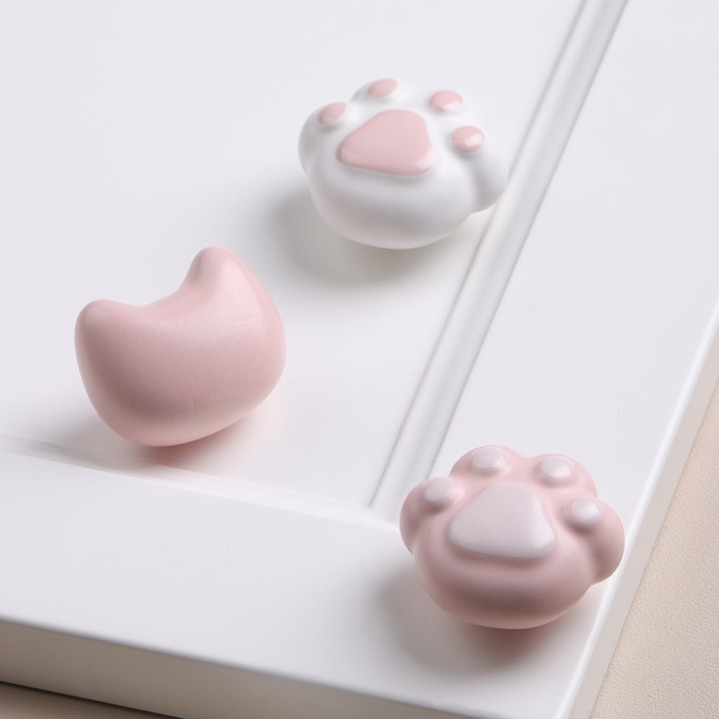 新款可爱猫爪元宝猫儿童房衣柜拉手高端定制柜子抽屉柜门把手粉色