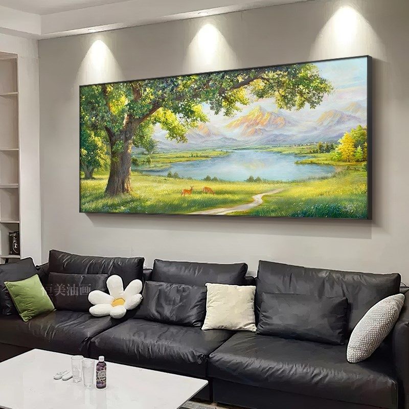 金山玉树客厅装饰画沙发背景墙聚宝盆大树挂画端纯手绘油画,家居饰品,油画,淘宝优惠券,粉丝福利购,淘宝优惠卷