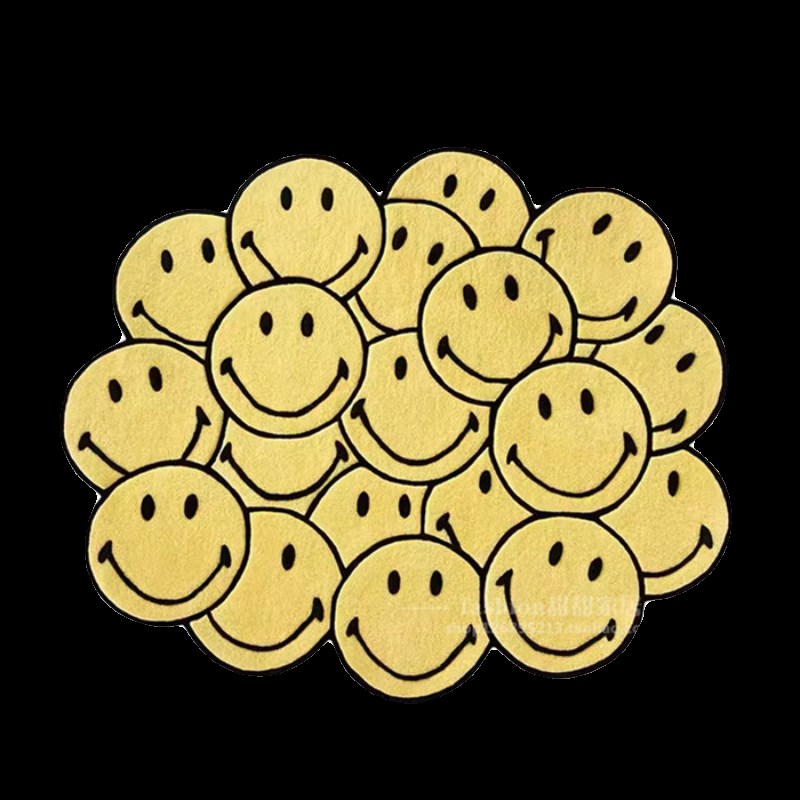 卡通儿童少女黄色笑脸地毯创意椭圆形异形不规则加厚公主可爱地垫