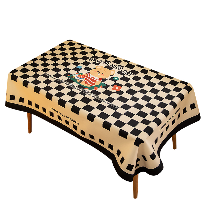 棋盘格桌布桌垫防水学习桌台布棉麻盖布摆摊格子茶几布餐桌隔热布