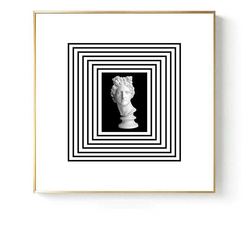 小众抽象雕塑装饰画正方形现代简约黑白挂画线条人物壁画玄关摆画图片