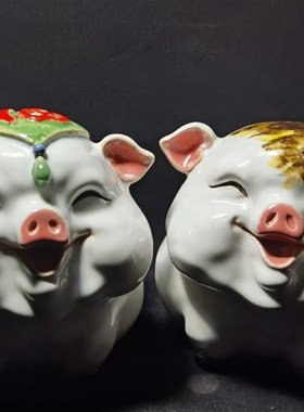 石湾公仔陶瓷生肖猪摆件客厅酒柜中式装饰创意艺术品萌宠动物小猪
