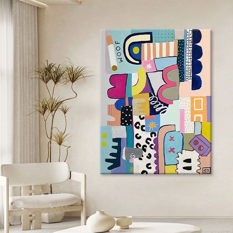 纯手绘油画入户玄关大幅挂画卡通艺术客厅高级感儿童房抽象装饰画图片