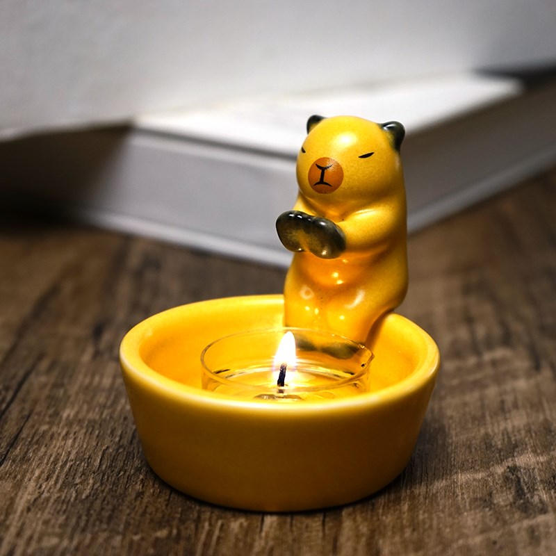 小猫咪烤手陶瓷烛台卡皮巴拉创意可爱趣味小蜡烛底座容器氛围摆件