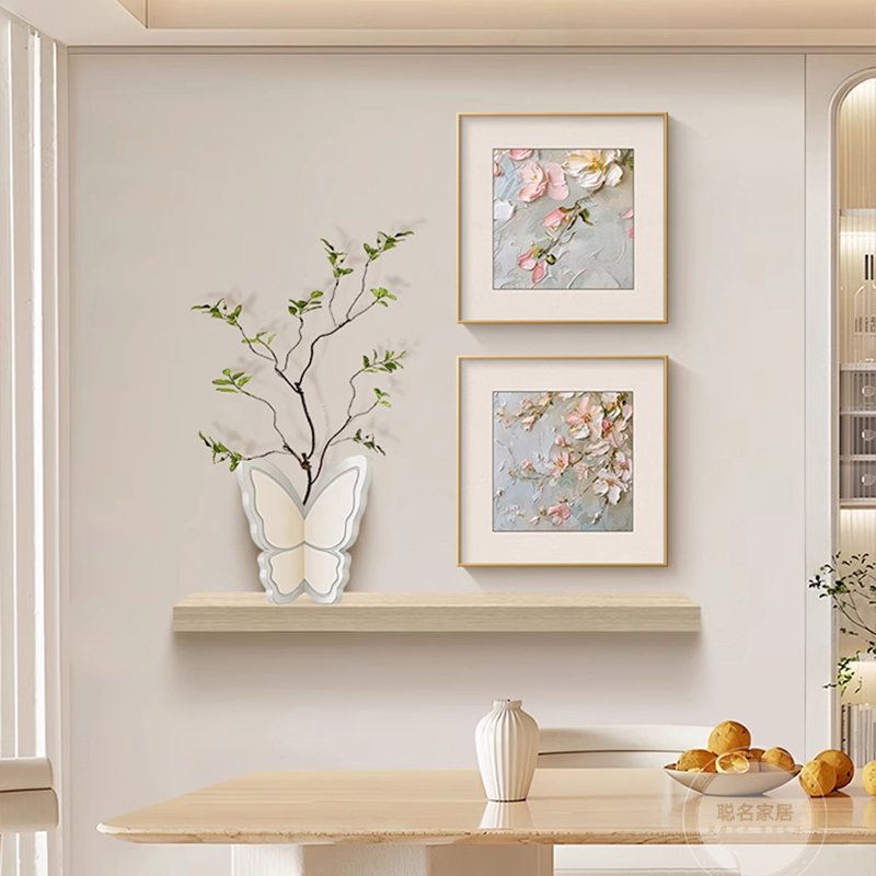 奶油风餐厅装饰画客厅餐桌背景墙挂画2024新款玄关创意组合壁画图片