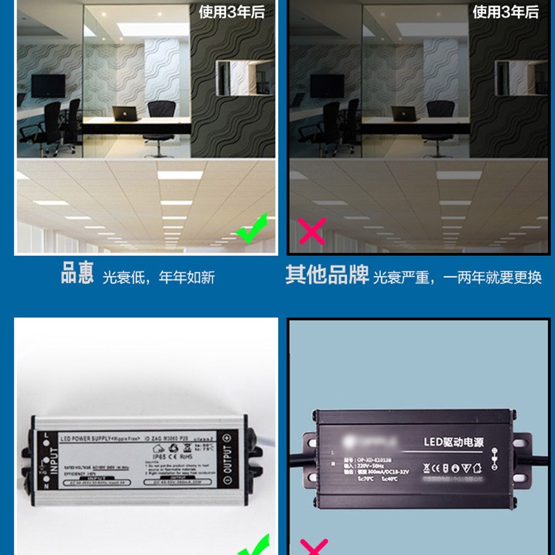 0*0集成吊顶矿棉板平板灯铝扣板石膏板00x00LED面板格栅灯