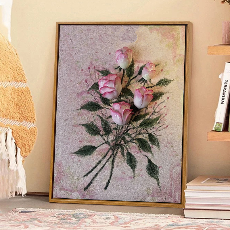 立体玫瑰花石英砂丙烯肌理画diy全套材料手工填色数字油画装饰画图片