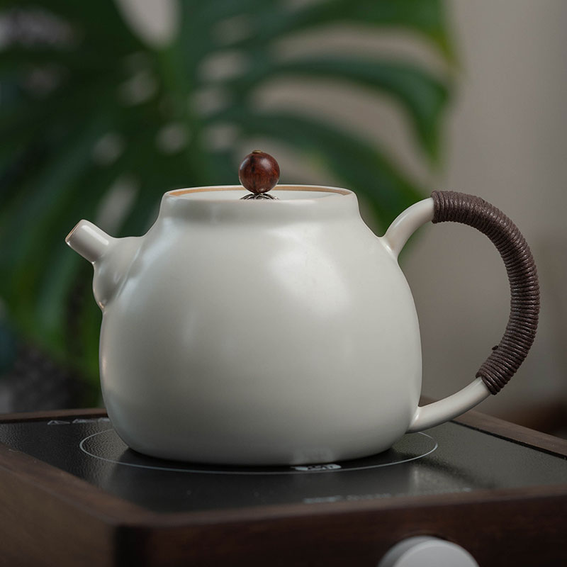 苏打釉白泥粗陶侧把壶 小号陶瓷养生壶烧水壶煮茶壶炭炉黑晶炉