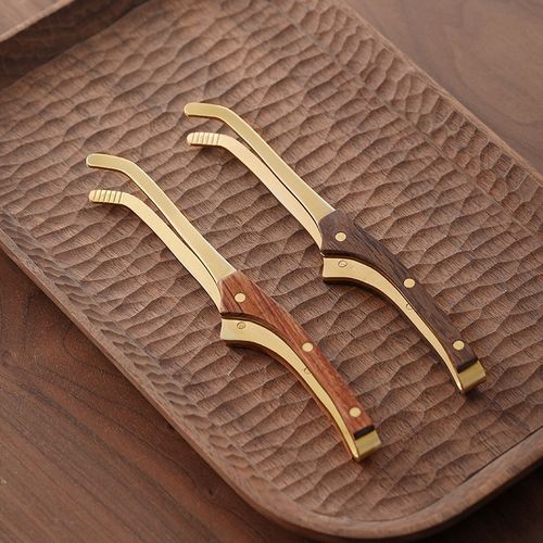 围炉煮茶铜木一体式炭夹 大号黑檀花梨金属镊子功夫茶具茶道配件