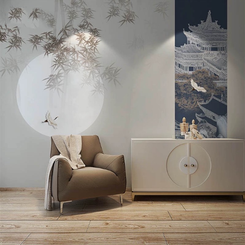 新中式竹叶壁纸简约国风素色墙纸墙布客厅床头电T视背景墙定制壁