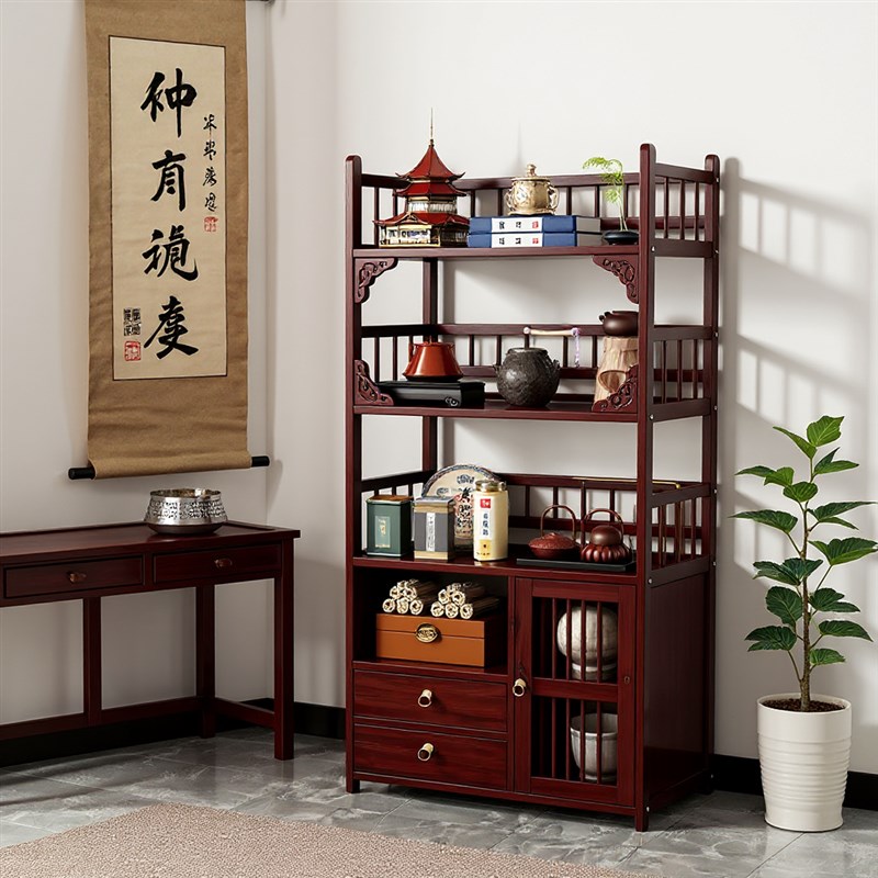 家用置物架茶具收纳柜新中式博A古架茶叶展示柜非实木茶杯架茶水